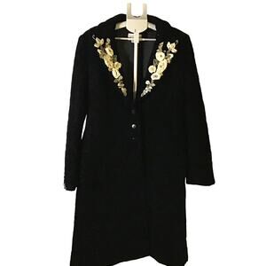 White House Black Market Women's Black Velvet Embellished Long Coat Size M